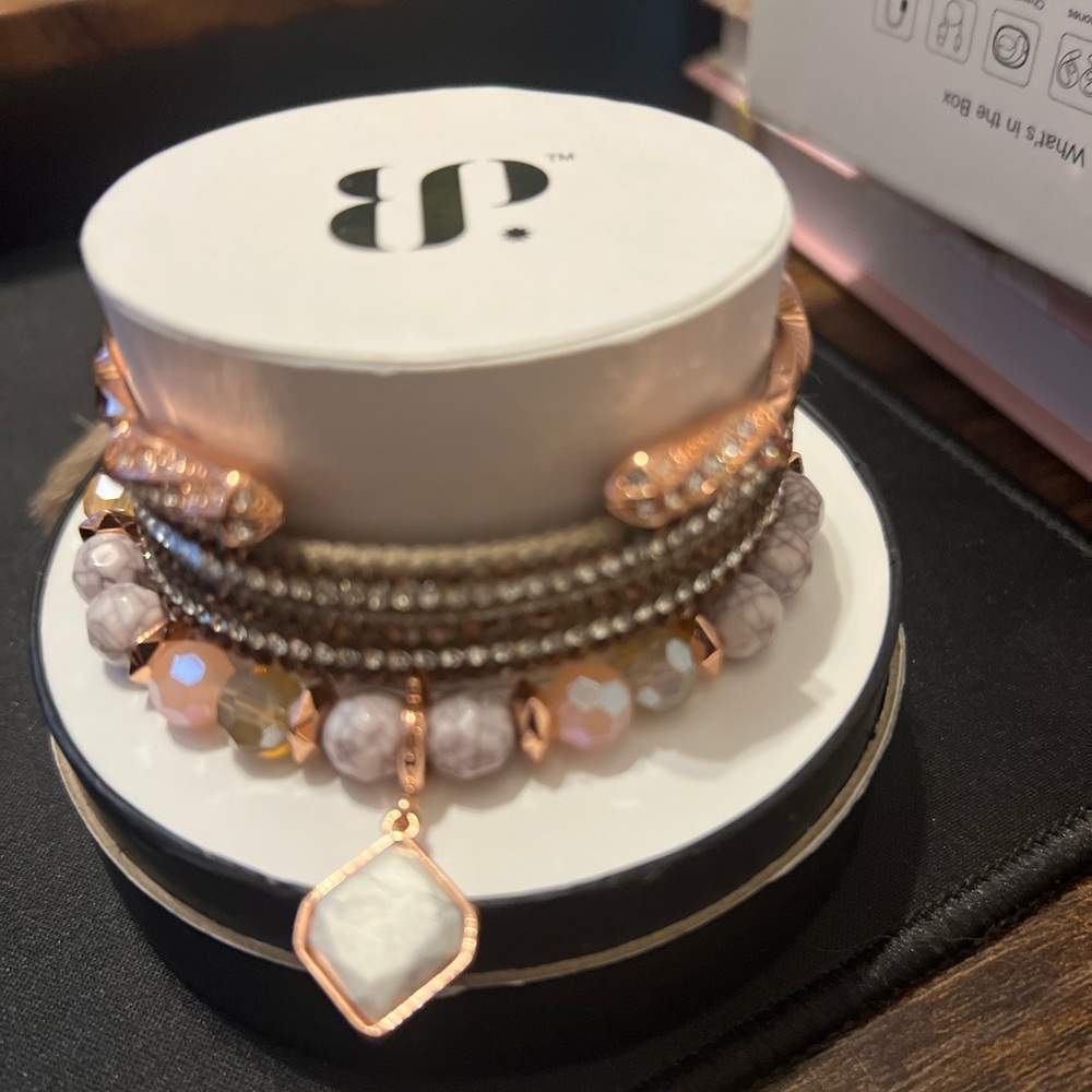 Gold and Silver Layered Bracelet Set with Heart Charm